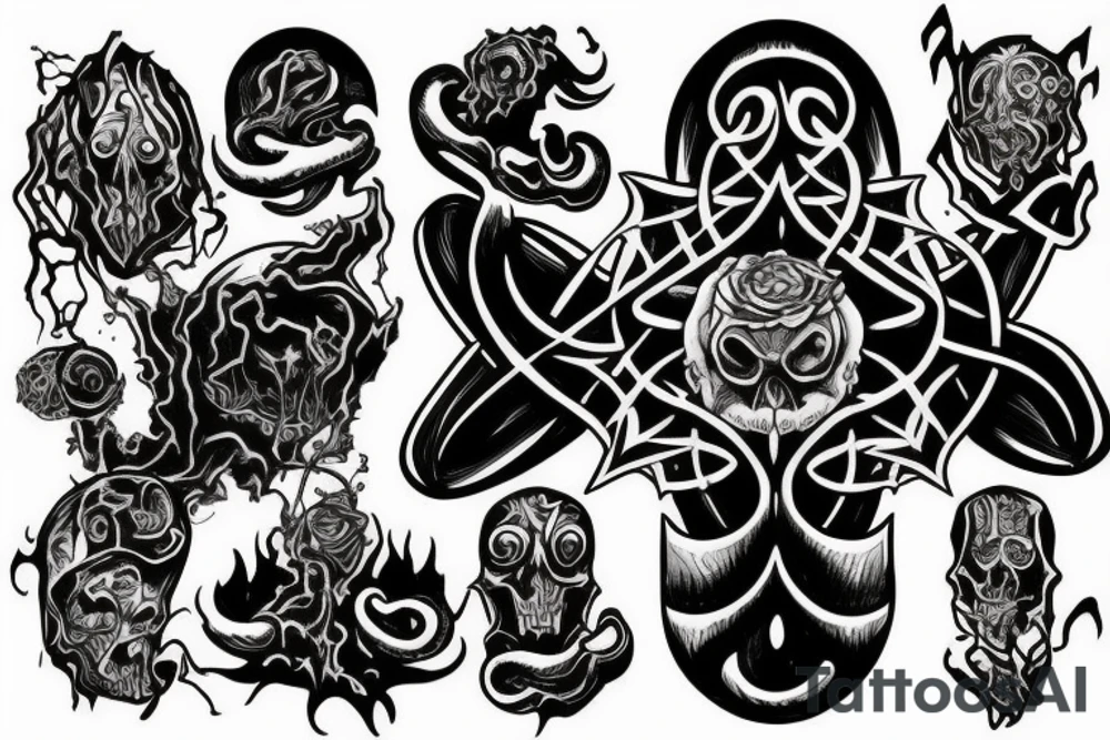 Dark lovecraftian cross with deep abyss tattoo idea