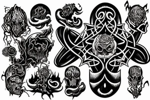 Dark lovecraftian cross with deep abyss tattoo idea