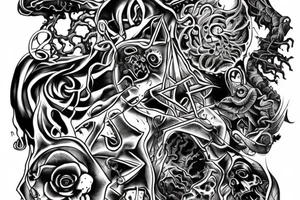 Dark lovecraftian cross with deep abyss tattoo idea