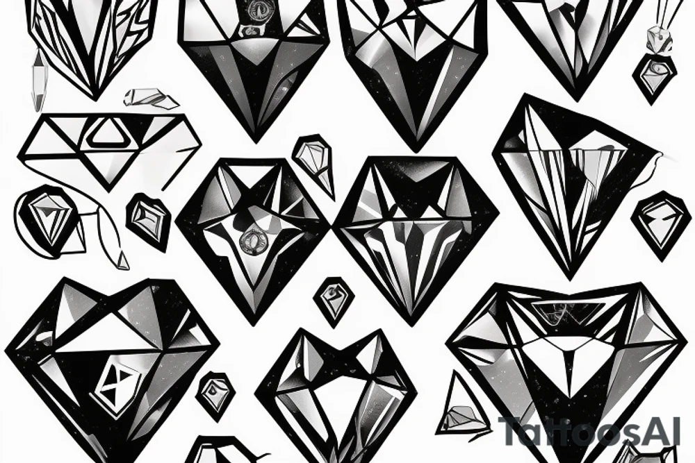 A crystal heart in the form of a diamond that is illuminated from the inside tattoo idea