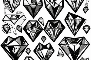A crystal heart in the form of a diamond that is illuminated from the inside tattoo idea