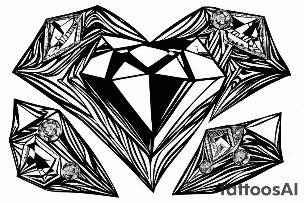 A crystal heart in the form of a diamond that is illuminated from the inside tattoo idea