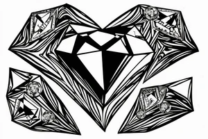 A crystal heart in the form of a diamond that is illuminated from the inside tattoo idea