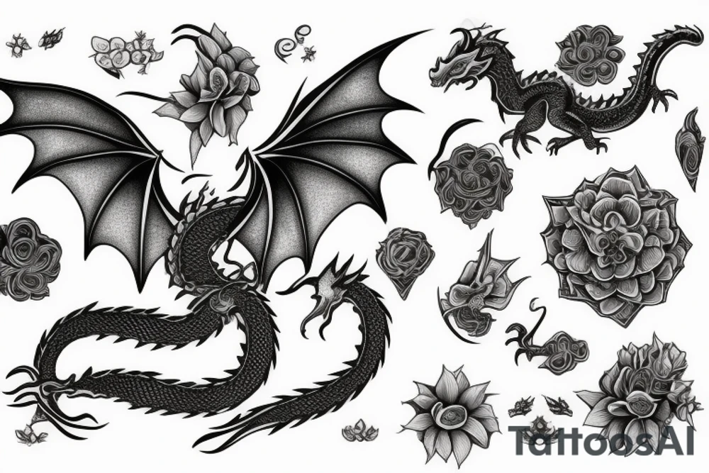 Dragon, flowers, chest tattoo idea