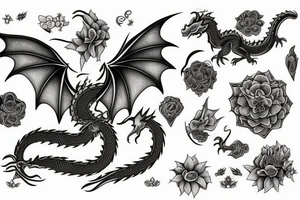 Dragon, flowers, chest tattoo idea