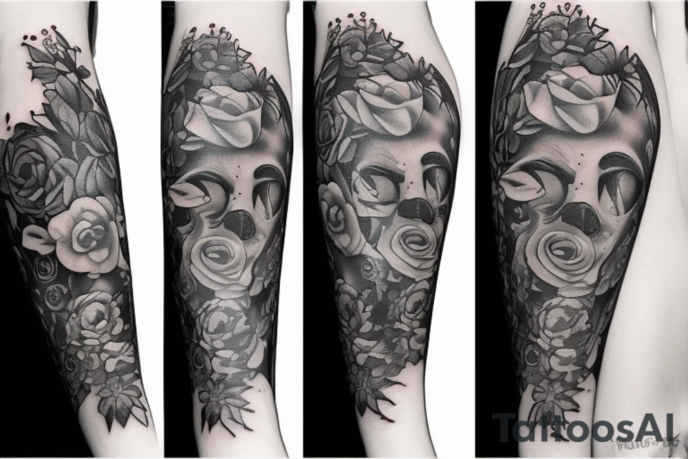 Bear with flowers tattoo idea