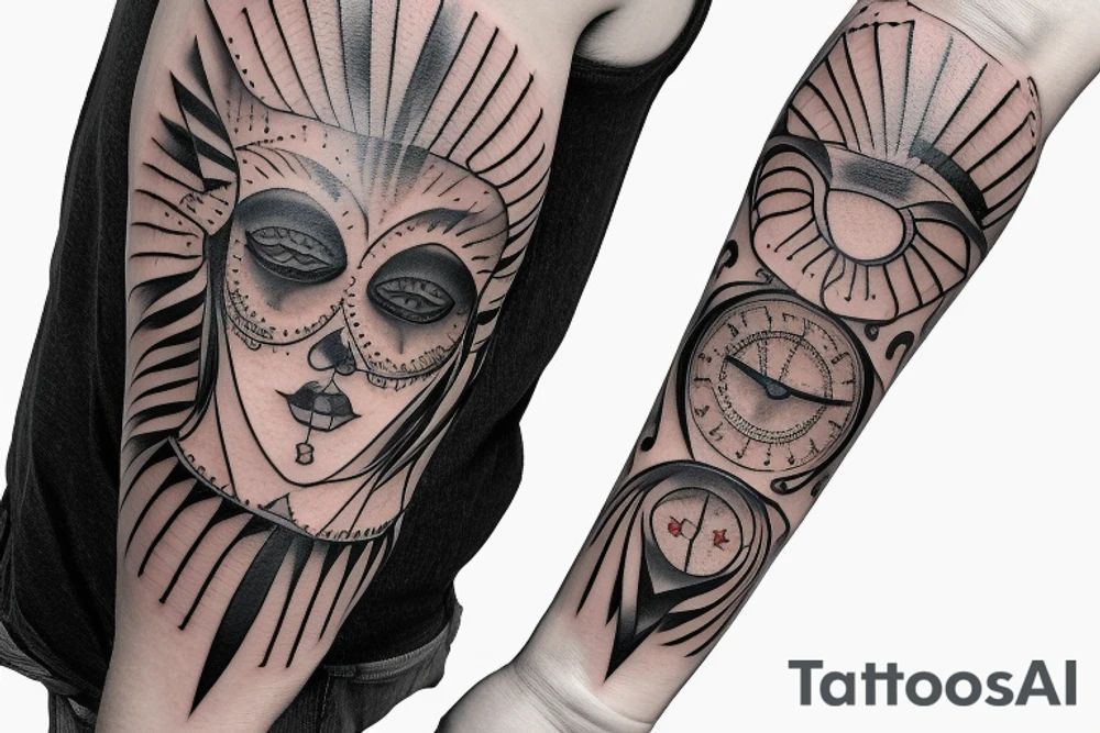Watch, crow, lines tattoo idea