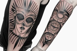 Watch, crow, lines tattoo idea