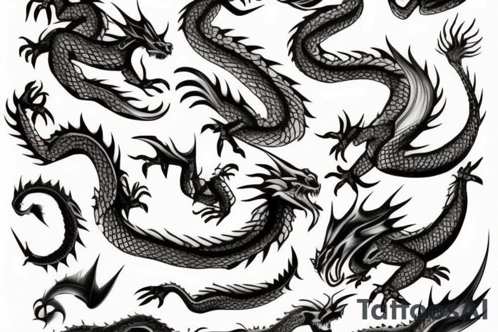 cute dragon, fire, sakura tattoo idea