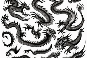 cute dragon, fire, sakura tattoo idea