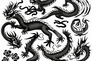 cute dragon, fire, sakura tattoo idea
