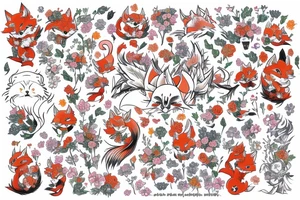 kitsune in blooming flowers tattoo idea