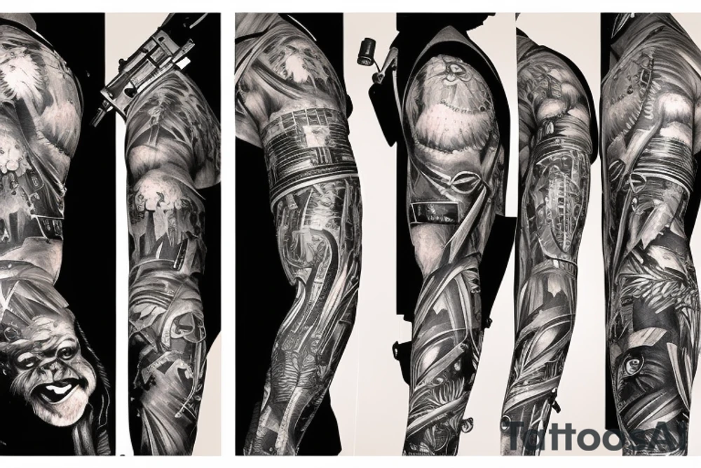 Gorilla in camouflage uniform holding machine gun tattoo idea