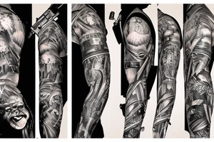Gorilla in camouflage uniform holding machine gun tattoo idea