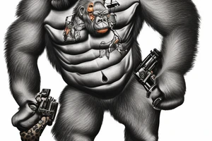 Gorilla in camouflage uniform holding machine gun tattoo idea