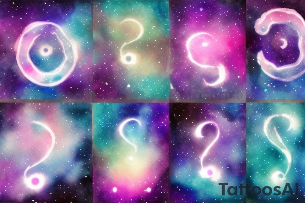 space nebula with a question mark in the center tattoo idea