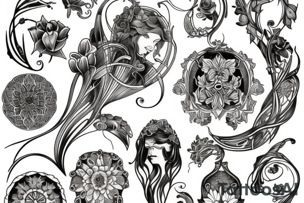 Flower art nouveau tattoo idea