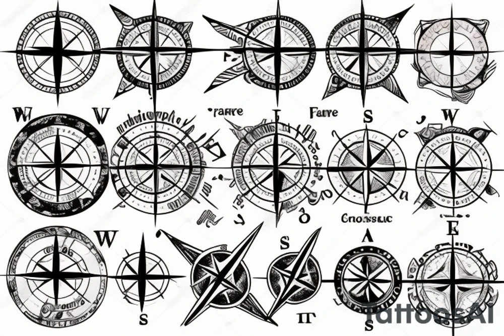 compass, world's map, plane, ship tattoo idea