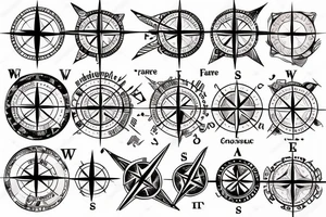 compass, world's map, plane, ship tattoo idea