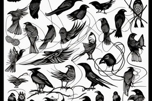 Watch, crow, lines, tattoo idea