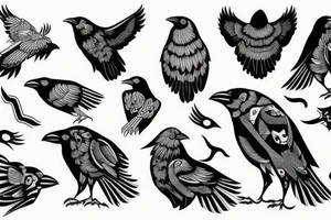 Watch, crow, lines, tattoo idea