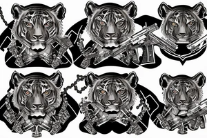 Tiger in camouflage uniform holding machine gun tattoo idea