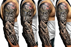 Tiger in camouflage uniform holding machine gun tattoo idea