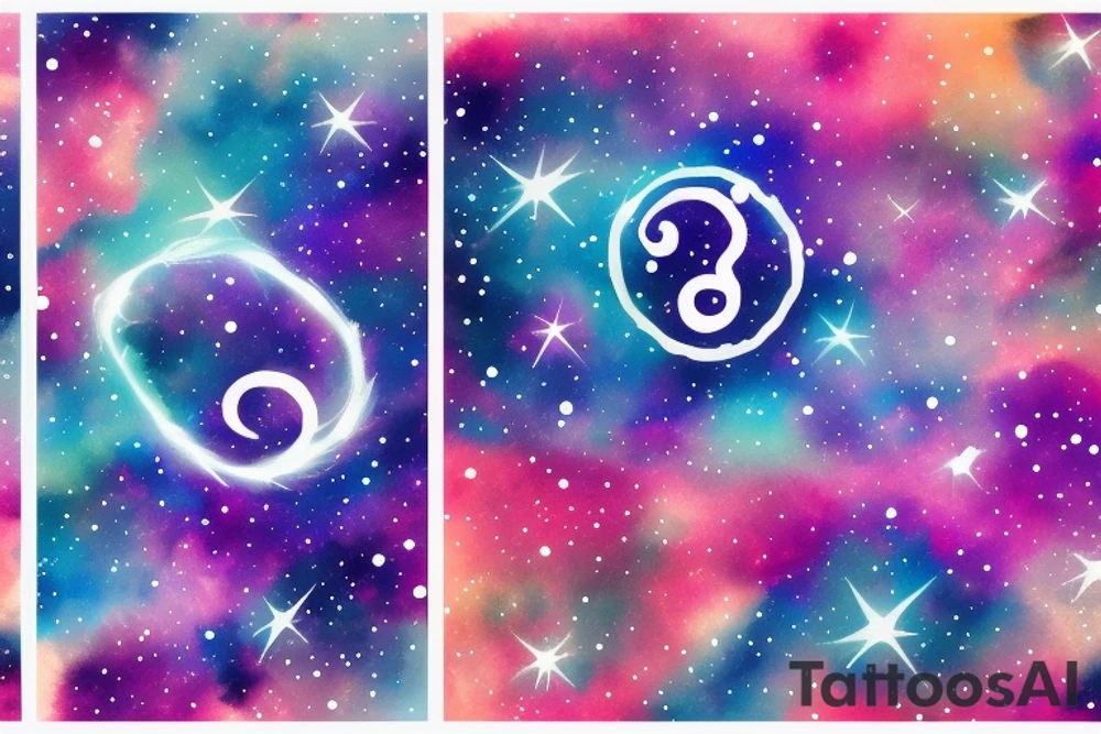 space nebula with a question mark in the center tattoo idea