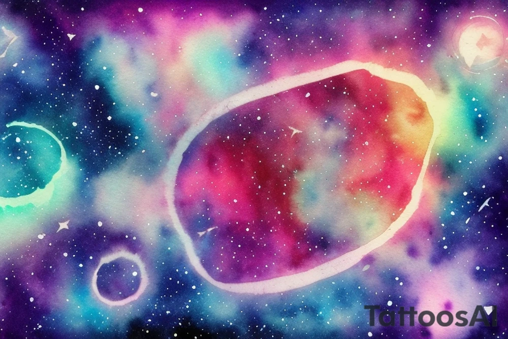 space nebula with a question mark in the center tattoo idea