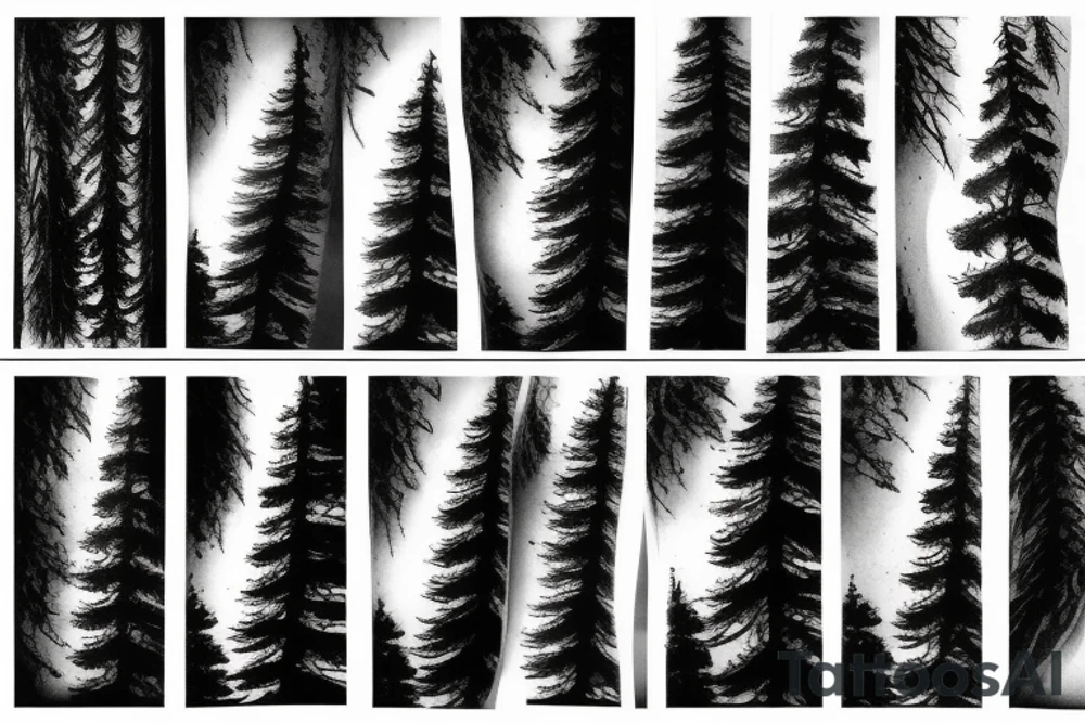 Dark pine forest huge amount of trees tattoo idea