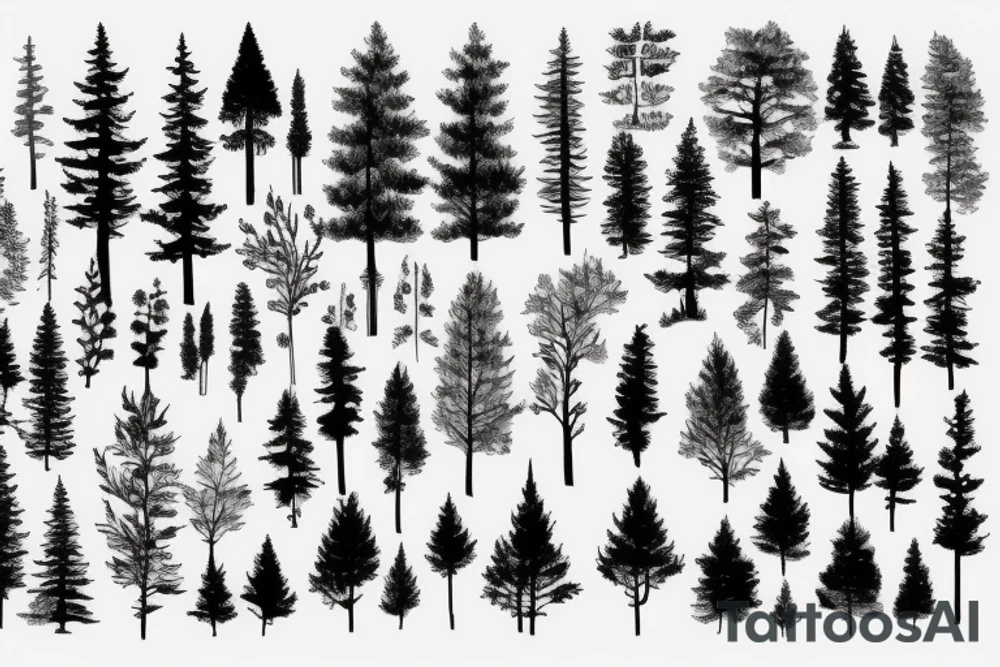 Dark pine forest huge amount of trees tattoo idea