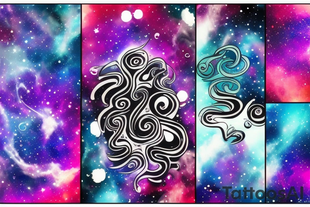 space nebula with a question mark in the center tattoo idea