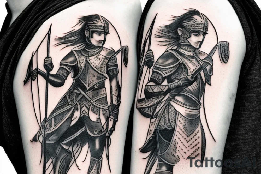 a very beautiful and warlike rider on a horse with a spear in his hand killing injustice tattoo idea