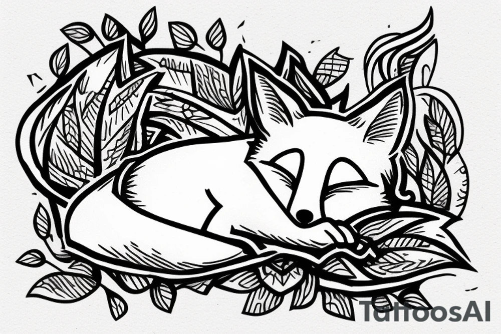 Fox sleeping on its tale tattoo idea