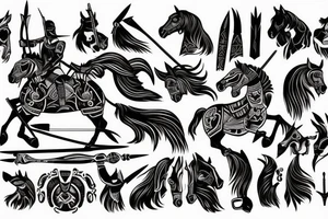 a very beautiful and warlike rider on a horse with a spear in his hand, killing evil tattoo idea