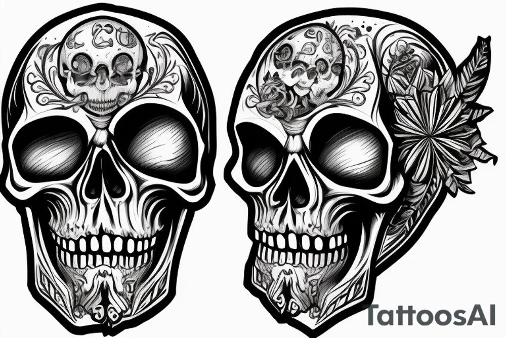 a skull whose half of the face is a sapper helmet, and the other half of the face is a theatrical mask. Under this is the inscription Si vis pacem para bellum tattoo idea