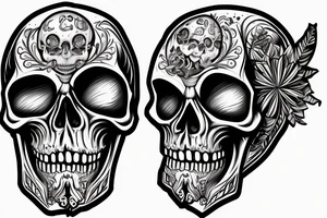 a skull whose half of the face is a sapper helmet, and the other half of the face is a theatrical mask. Under this is the inscription Si vis pacem para bellum tattoo idea