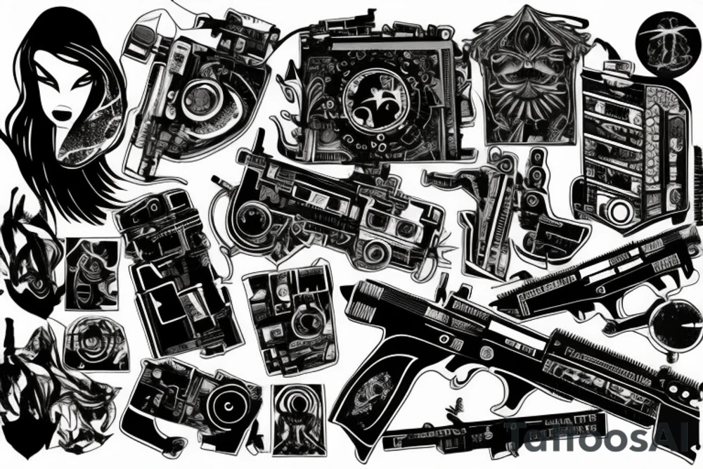 Dirty style of art of cyberpunk tattoo idea