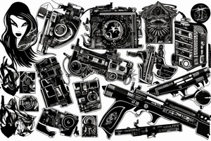 Dirty style of art of cyberpunk tattoo idea