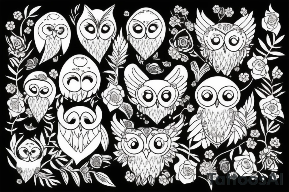 White owl with flowers tattoo idea