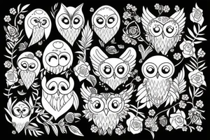 White owl with flowers tattoo idea