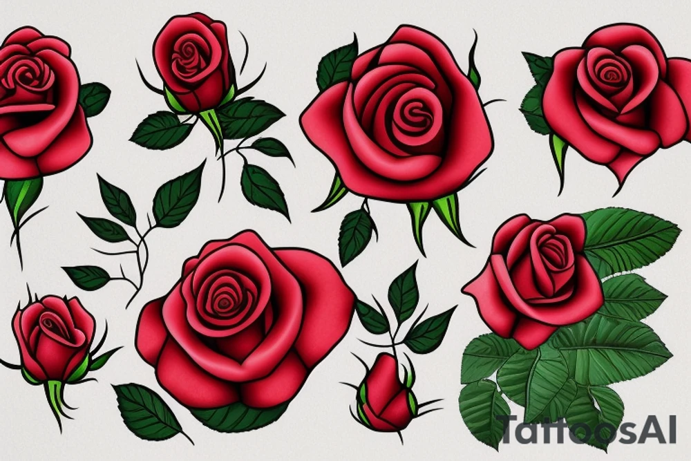 red rose with green leaves tattoo idea
