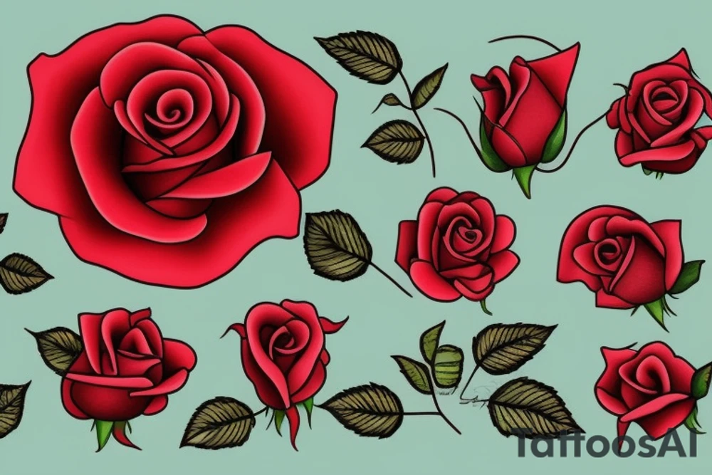 red rose with green leaves tattoo idea