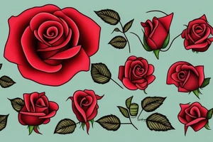 red rose with green leaves tattoo idea