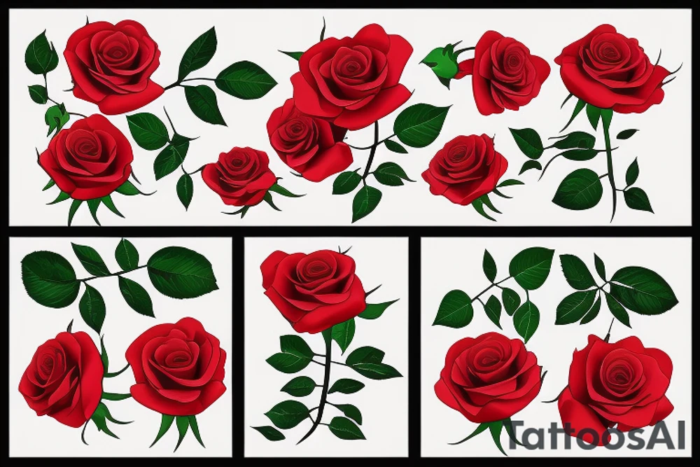 red rose with green leaves tattoo idea