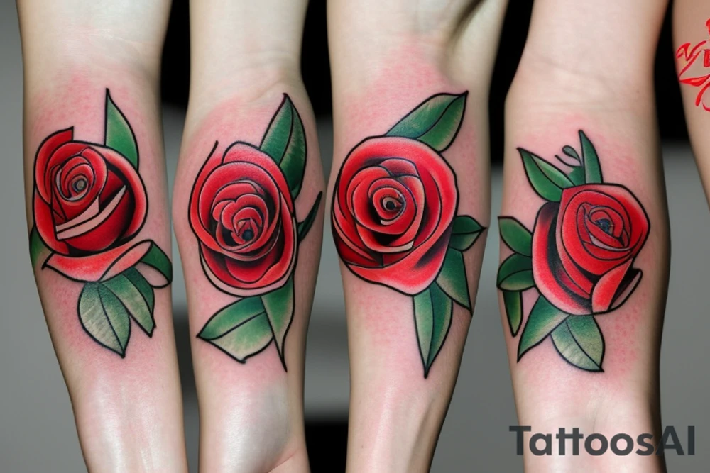 red rose with green leaves tattoo idea