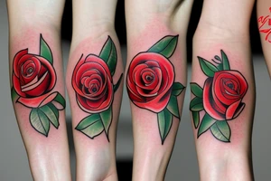 red rose with green leaves tattoo idea