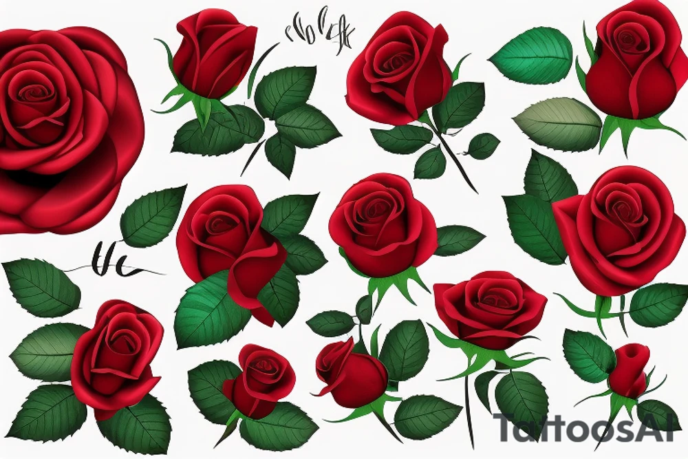 red rose with green leaves tattoo idea
