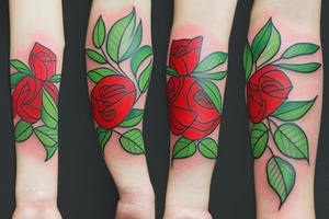 red rose with green leaves tattoo idea