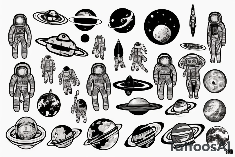 Space, astronaut, planet tattoo idea